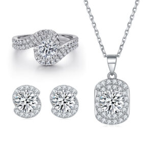 Row Diamond Ring Set Ring 925 Silver Necklace Ins Zirconia Stud Earrings Sterling Silver Premium High-end Jewelry Set