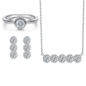 S925 sterling silver zircon ring simple creative earrings necklace 3 pieces jewelry set