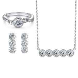 S925 sterling silver twist arm round bag zircon ring earrings necklace women's versatile jewelry set