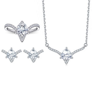 S925 sterling silver irregular ring fashion zircon stud earrings necklace jewelry set