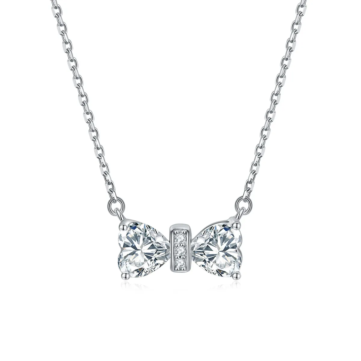 S925 Silver Jewelry Set Double Heart Zircon Ring Love Necklace Jewelry Stud Earrings - Image 2