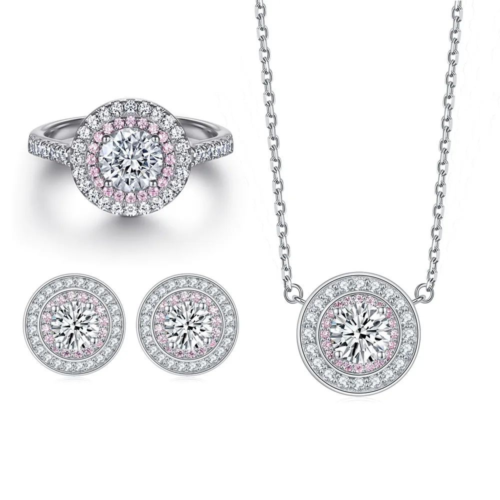 S925 sterling silver jewelry 3 piece set of diamonds rings zircon necklaces