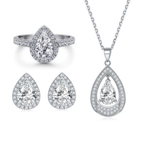 S925 sterling silver drop earrings zircon love ring necklace niche luxury jewelry set of three