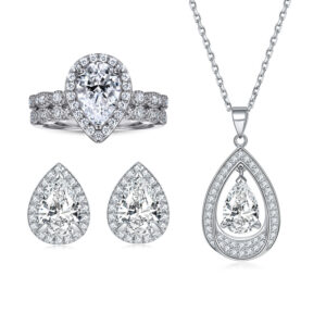 S925 sterling silver zircon pear-shaped ring combo ring set earrings necklace jewelry set of three