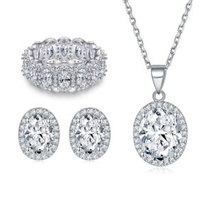 Zircon row diamond s925 sterling silver full diamond ring necklace earrings luxury silver jewelry set