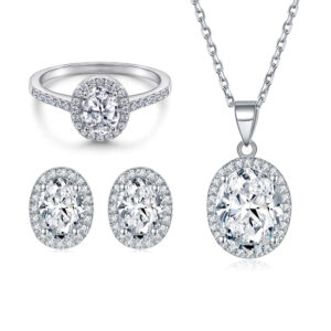 Zircon S925 Silver Ring Women's Round Necklace Sterling Silver Stud Earrings Jewelry Set