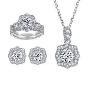 Stud earrings 925 sterling silver zircon ring flower necklace luxury jewelry set