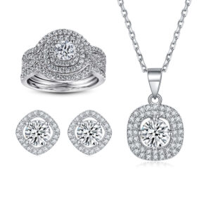 S925 sterling silver zircon ring combo necklace women's versatile stud earrings jewelry set