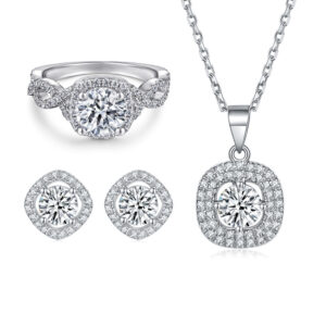 Zircon Ring Beating Heart Necklace Women's Wild 925 Sterling Silver Stud Earrings Wholesale Jewelry Set of Three