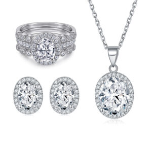 S925 zircon stacked ring set silver necklace women's earrings high quality jewelry set