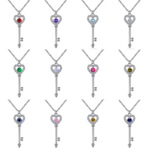 Micro inlaid personality love key S925 silver clavicle chain open love sterling silver necklace women's niche design sense jewelry