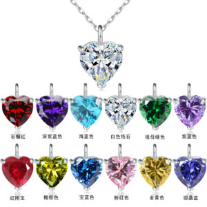 S925 sterling silver heart-shaped pendant European and American heart-shaped zircon colored gemstone necklace women's high-end sense of popularity