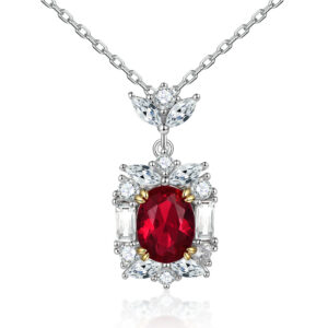 S925 Silver Ruby Pendant Natural Stone Garnet Zircon Necklace Women's Sense of Luxury European and American Style Sterling Silver Clavicle Chain