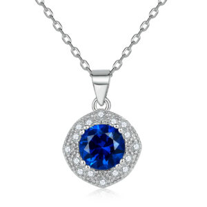 Hot sale sterling silver blue zircon pendant sapphire necklace women's high-end sense European and American fashion 925 silver necklace ins