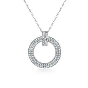 New micro inlaid with diamonds S925 silver necklace women's high-end sense round ring pendant European and American personality sterling silver clavicle chain