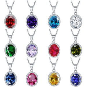 S925 sterling silver round aquamarine zircon pendant constellation necklace female wholesale European and American cross-border explosive products Necklaces
