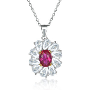 High-grade red zircon flower type pendant ruby necklace women's high-end sense 925 sterling silver clavicle chain