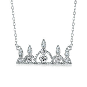 S925 Silver Full Diamond Zircon Princess Crown Necklaces Women's Light Luxury European and American Fashion Sterling Silver Clavicle Chain Necklaces