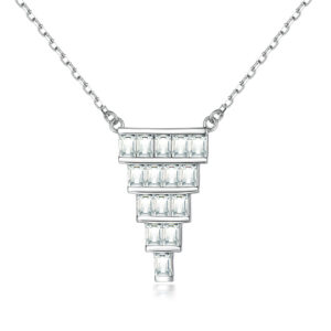 European and American S925 sterling silver fan pendant small skirt T square zircon necklace women's high-quality clavicle chain niche INS style