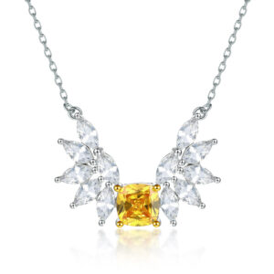 S925 Silver Natural Stone Angel Wings Necklace Women's Niche Sense of Luxury Yellow Zircon Gemstone Pendant Sterling Silver Clavicle Chain