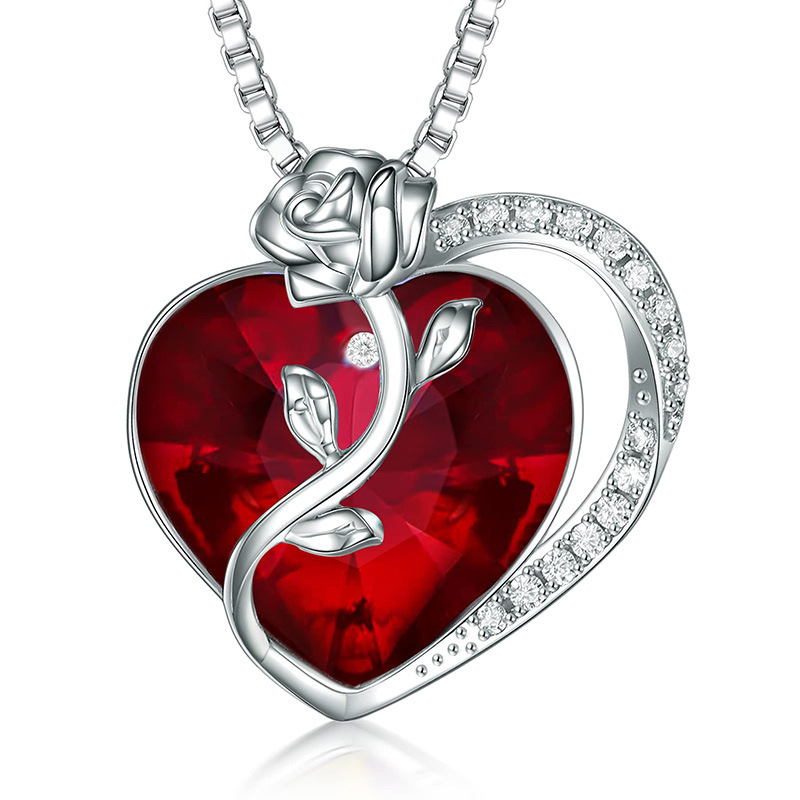 Europe and the United States 925 silver ruby rose heart-shaped love necklace women's high-end sense of niche necklace women's 925 pure silver