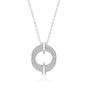 New European and American S925 sterling silver necklace women's versatile sense of luxury double ring round silver pendant pure silver design
