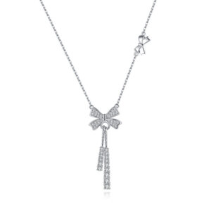 S925 sterling silver smart tassel bow necklace high version clavicle chain Europe and the United States 925 silver pendant premium wholesale