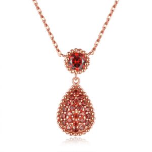 S925 sterling silver ruby garnet red zircon necklace luxury European and American rose gold water drop pendant
