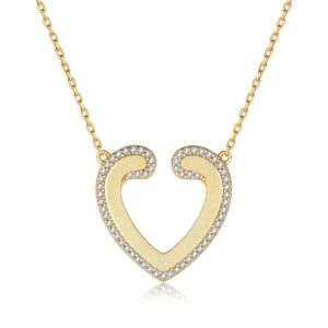 S925 Sterling Silver Ladies Sand Gold Heart Pendant Gold Love Necklace Jewelry