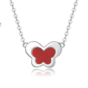Fashion S925 sterling silver inlaid red agate butterfly necklace high-end three-dimensional versatile clavicle chain explosion