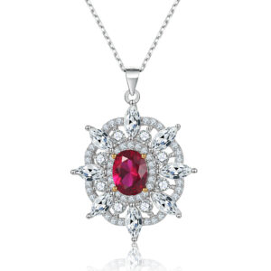 S925 Silver Ruby Natural Stone Zircon Pendant Sunflower Eight-Pointed Star Necklace Women's Premium Sterling Silver Clavicle Chain