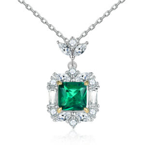 S925 silver color gemstone emerald pendant emerald zircon necklace women's high-end cross-border hot sterling silver clavicle chain
