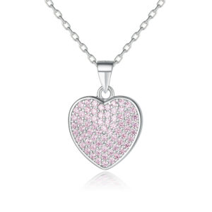 Full Diamond Pink Diamond Heart Pendant S925 Sterling Silver Pink Zircon Heart Necklace Women's Niche Design Sense of Luxury