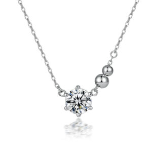 S925 Silver Six Claw Diamond Necklace Imitation Moissanite Round Bead Zircon Pendant European and American Style Ladies Clavicle Chain Wholesale