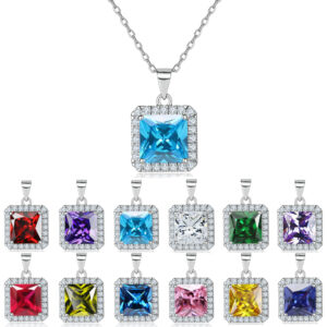 S925 silver square aquamarine necklace women's popular European and American style colored zircon pendant clavicle chain luxury wholesale