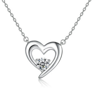 European and American fashion 925 sterling silver heart-shaped love necklace women's versatile simple style zircon pendant clavicle chain ins wholesale