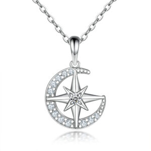 Zircon Diamond Star Moon Pendant 925 Sterling Silver Necklace Women's Necklace Hexagram Ins Cool Wind