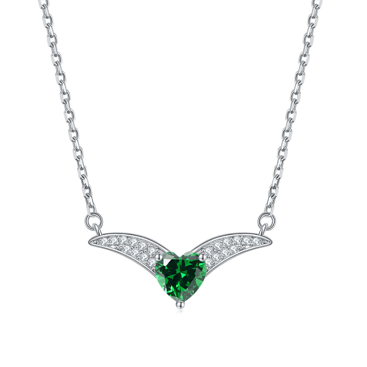 December birthstone emerald heart zircon heart heart necklace female niche s925 sterling silver v-shaped clavicle chain ins - Image 3