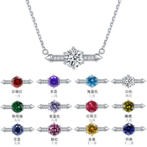 S925 sterling silver six claw zircon premium necklace ins zodiac sign birthstone pendant ladies clavicle chain wholesale