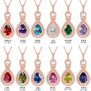 Popular S925 sterling silver colored gemstone zodiac zodiac color zircon necklace women's European and American pendant