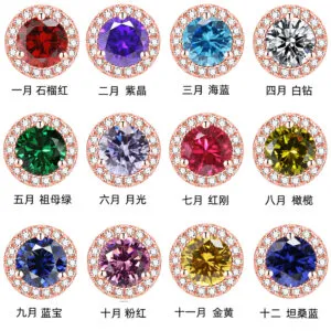 S925 sterling silver color zircon stud earrings Rose gold 12 birthstone round earrings