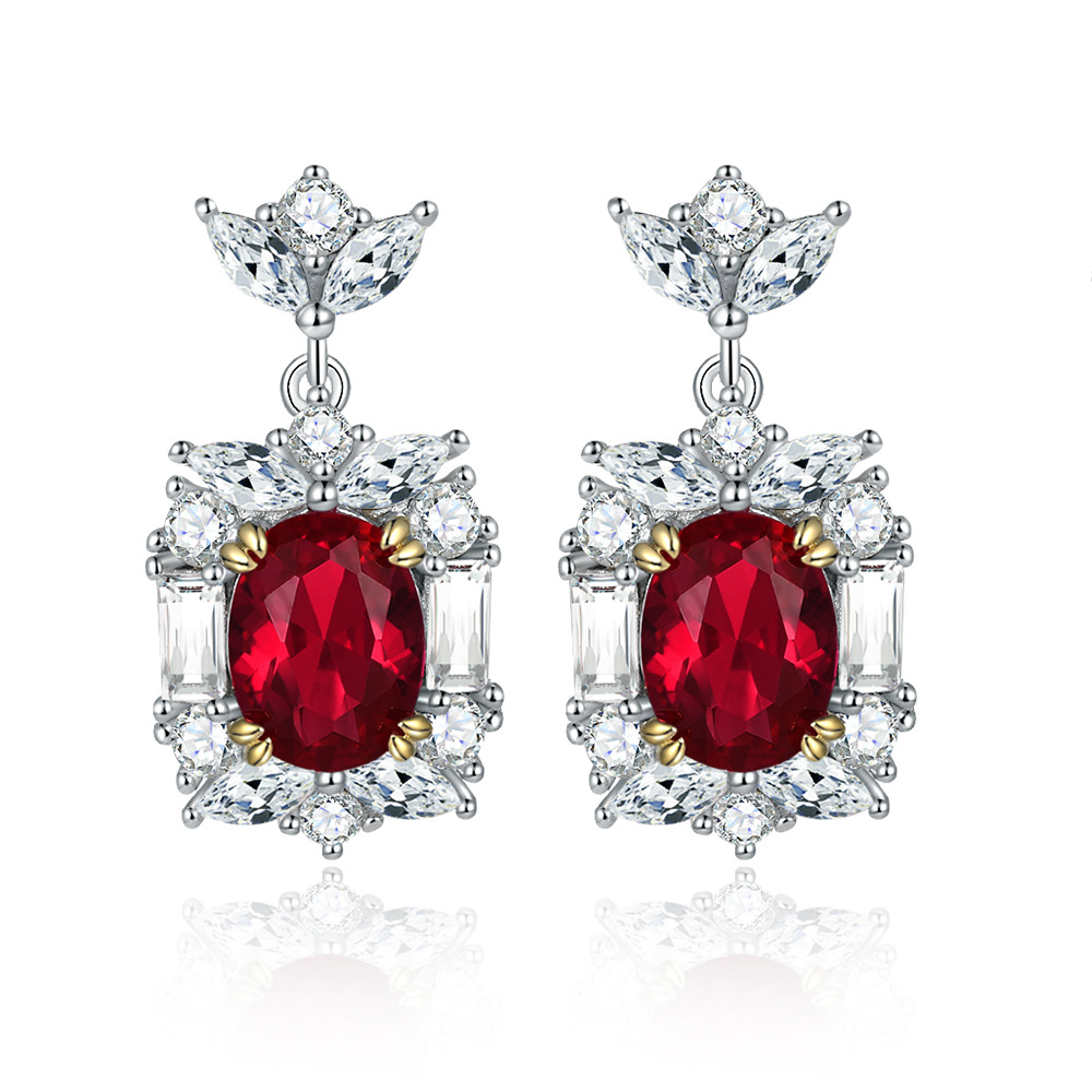 S925 sterling silver ruby ring silver earrings necklace colored zircon gemstone jewelry set - Image 3