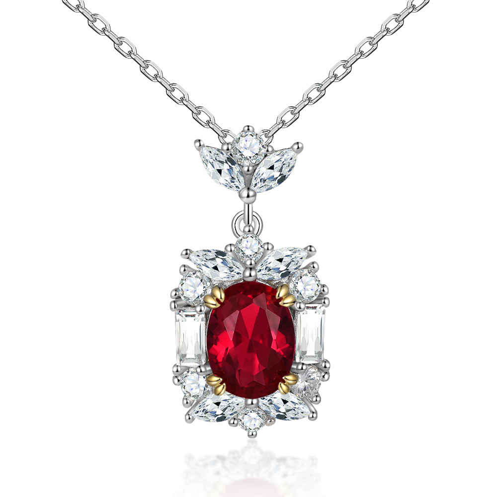 S925 sterling silver ruby ring silver earrings necklace colored zircon gemstone jewelry set - Image 4