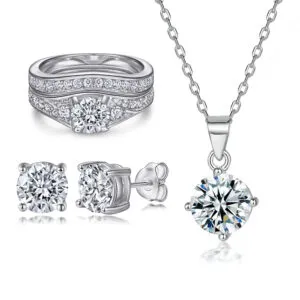 S925 Sterling Silver Jewelry Set Stud Earrings Four Prongs Zircon Fashion Necklace Wholesale