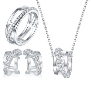 Sterling silver jewelry set three-piece S925 silver stud earrings ring necklace