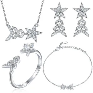 Silver Stud Earrings Open Ring 925 Necklace Sterling Silver Jewelry Set
