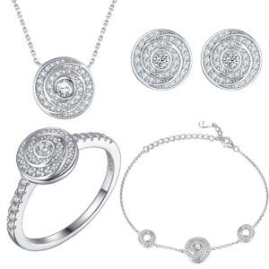 S925 Silver Ring Stud Earrings Necklace Bracelet Jewelry Diamond Plate Set of Four Jewelry set