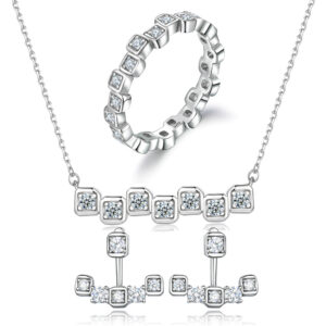 S925 Silver Jewelry Set 3 Piece Set Single Row Diamond Ring Sterling Silver Necklace Niche Stud Earrings