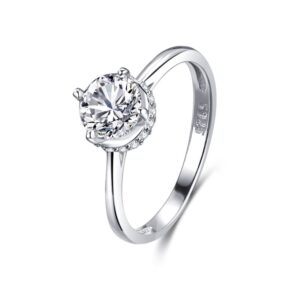 S925 Sterling Silver Round Zircon Four-Prong Ring for Women