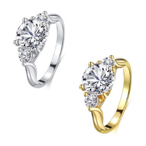 S925 Sterling Silver 14k Gold Plated Ring Round Zirconia Ring